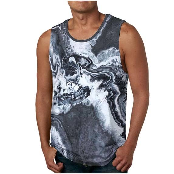 Wavsuf Men's Print Tank Top Casual Sleeveless Sports Crew Neck Dark Gray T-shirt Tank Size XL