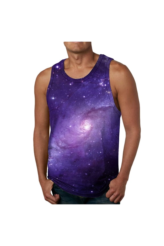 Men's Print Tank Top Crew Neck Sleeveless Casual Sports Purple T-shirt Tank Size 4XL