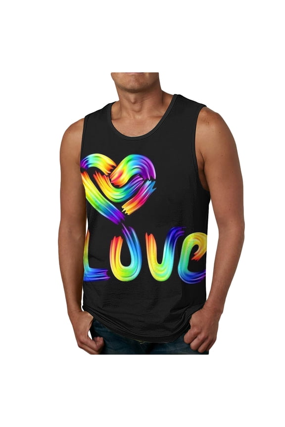 Men's Print Tank Top Sleeveless Crew Neck Love is Love Casual Sports Multicolor T-shirt Tank Size XL