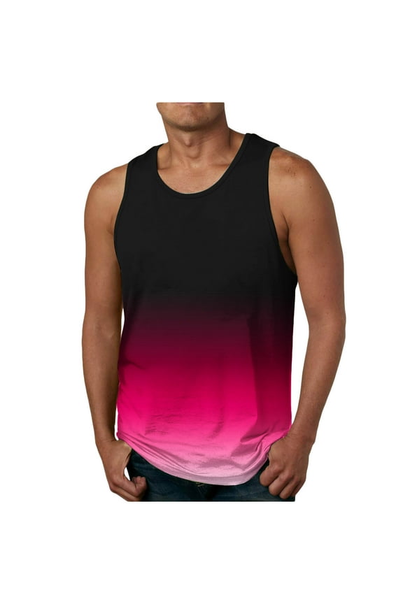 Men's Print Tank Top Sleeveless Sports Crew Neck Casual Hot Pink T-shirt Tank Size XL