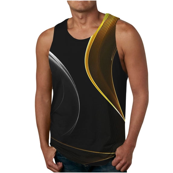 Wavsuf Men's Print Tank Top Sports Sleeveless Casual Crew Neck Black T-shirt Tank Size XL