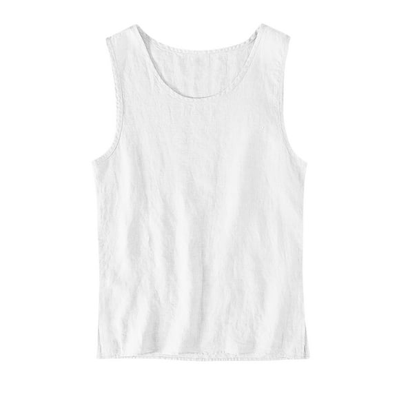 Wavsuf Men's Solid Tank Top Crew Neck Sleeveless Sports Casual White T-shirt Tank Size L