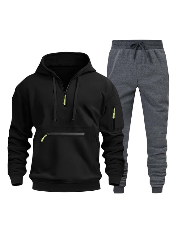 Men's Sweatsuits Set 2 piece Jogger Set for Men Motion Hoodies and Sweatpants Black Size 2XL