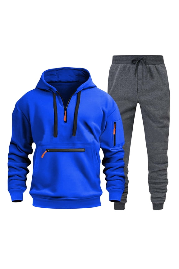 Men's Sweatsuits Set 2 piece Jogger Set for Men Motion Hoodies and Sweatpants Blue Size S