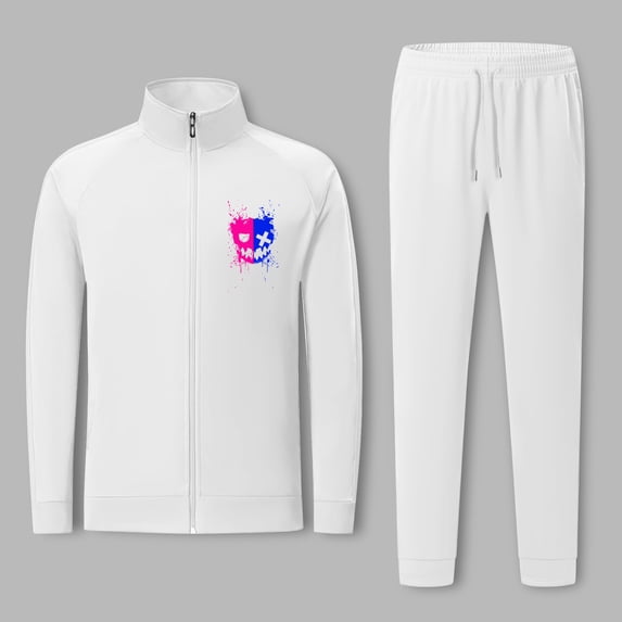 Wavsuf Men's Sweatsuits Set 2 piece Jogger Set for Men Motion Shirt Lightweight Sweatshirt and Sweatpants White Size 2XL