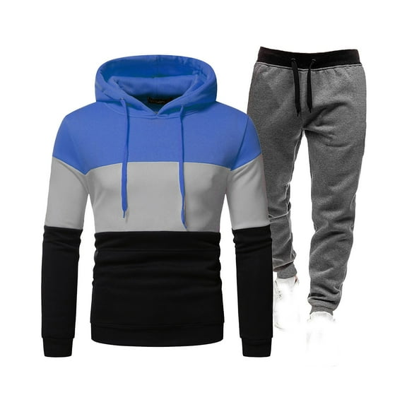 Wavsuf Men's Sweatsuits Set 2 piece Jogger Set for Men Motion Shirt Sweatshirt and Sweatpants Blue Size XL