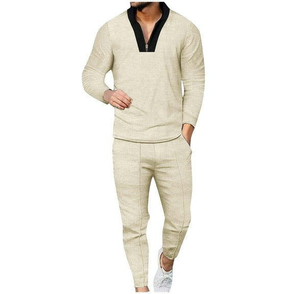 Wavsuf Men's Sweatsuits Set 2 piece Jogger Set for Men Motion Shirt Sweatshirt and Sweatpants Khaki Size L