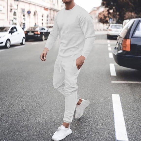 Wavsuf Men's Sweatsuits Set 2 piece Jogger Set for Men Motion Shirt Sweatshirt and Sweatpants White Size XL