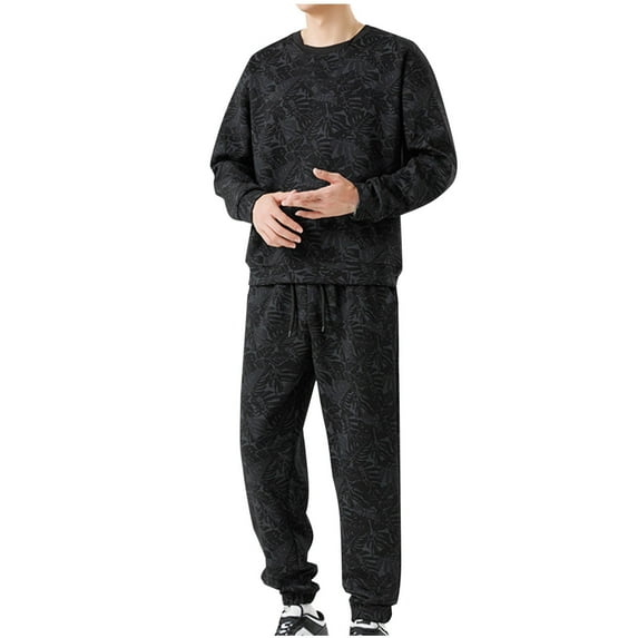 Wavsuf Men's Sweatsuits Set 2 piece Jogger Set for Men Motion Sweatshirt and Sweatpants Black Size 2XL