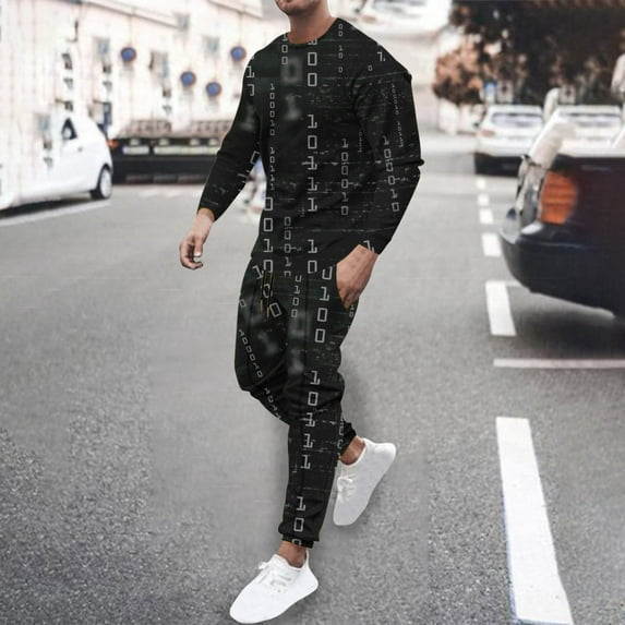 Wavsuf Men's Sweatsuits Set 2 piece Jogger Set for Men New Motion Digital Shirt Sweatshirt and Sweatpants White Size 2XL