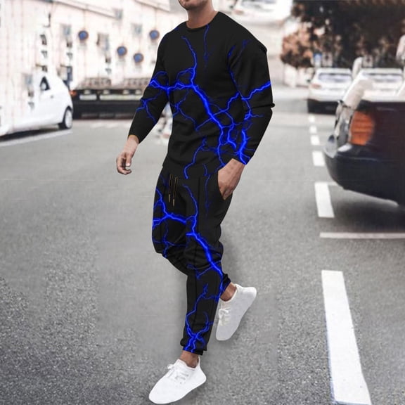 Wavsuf Men's Sweatsuits Set 2 piece Jogger Set for Men New Motion Shirt Sweatshirt and Sweatpants Blue Size M