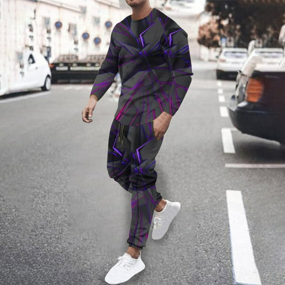Wavsuf Men's Sweatsuits Set 2 piece Jogger Set for Men New Motion Shirt Sweatshirt and Sweatpants Purple Size 4XL