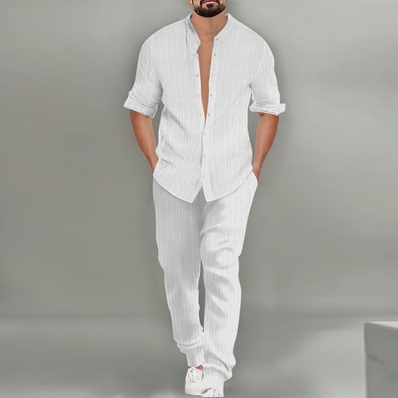 Wavsuf Men's Sweatsuits Set 2 piece Jogger Set for Men Shirt Sweatshirt and Sweatpants White Size M