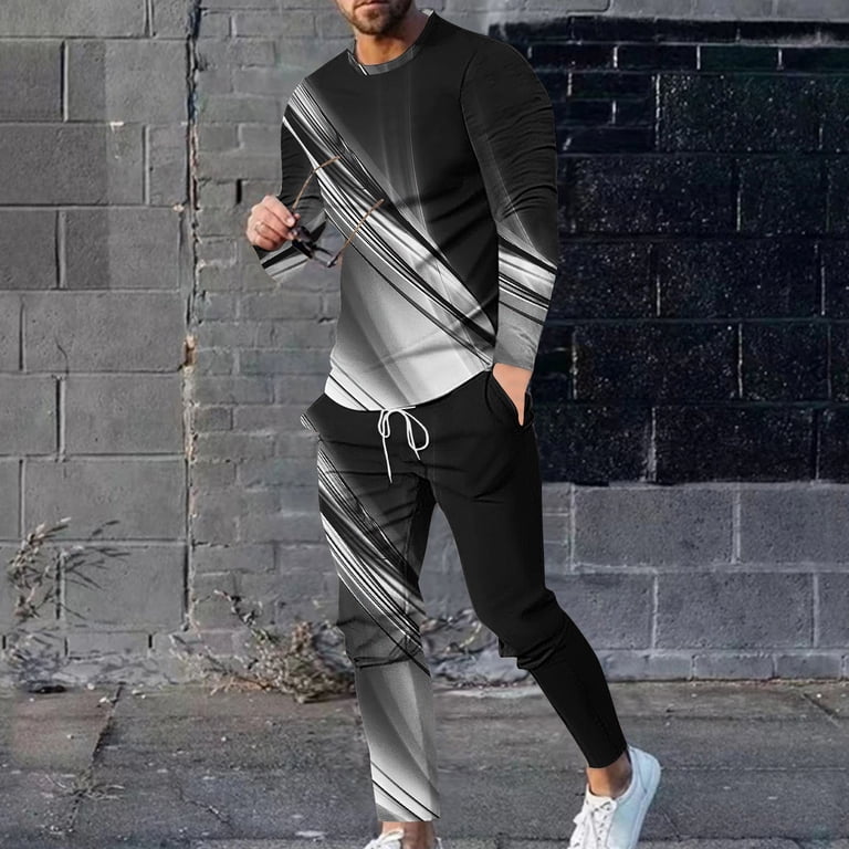Wavsuf Men's Sweatsuits Set 2 piece Jogger Set for Men Tight Shirt