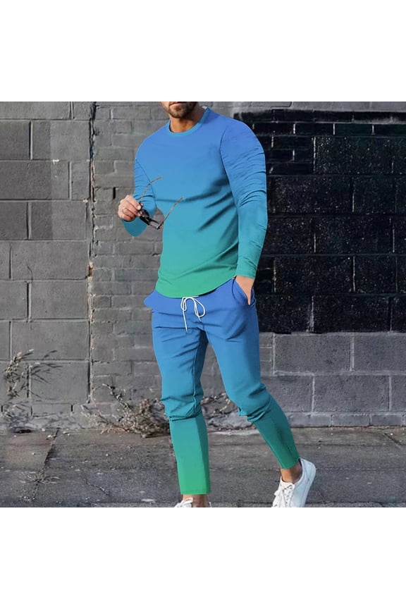 Men's Sweatsuits Set 2 piece Jogger Set for Men Tight Shirt Sweatshirt and Sweatpants Blue Size 2XL