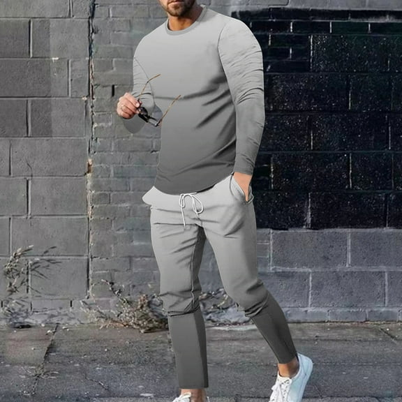 Wavsuf Men's Sweatsuits Set 2 piece Jogger Set for Men Tight Shirt Sweatshirt and Sweatpants Gray Size L