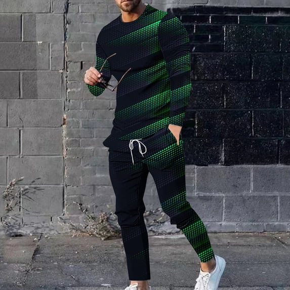 Wavsuf Men's Sweatsuits Set 2 piece Jogger Set for Men Tight Shirt Sweatshirt and Sweatpants Green Size XL