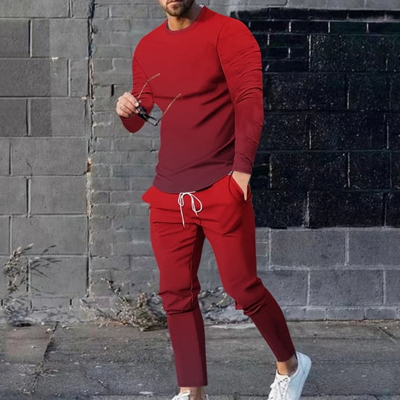 Wavsuf Men's Sweatsuits Set 2 piece Jogger Set for Men Tight Shirt Sweatshirt and Sweatpants Red Size 4XL