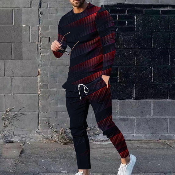 Wavsuf Men's Sweatsuits Set 2 piece Jogger Set for Men Tight Shirt Sweatshirt and Sweatpants Red Size M