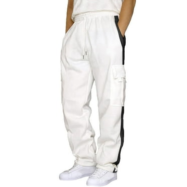 Wavsuf Mens Cargo Sweatpants Solid Drawstring with Pockets White Sweatpants Size 2XL