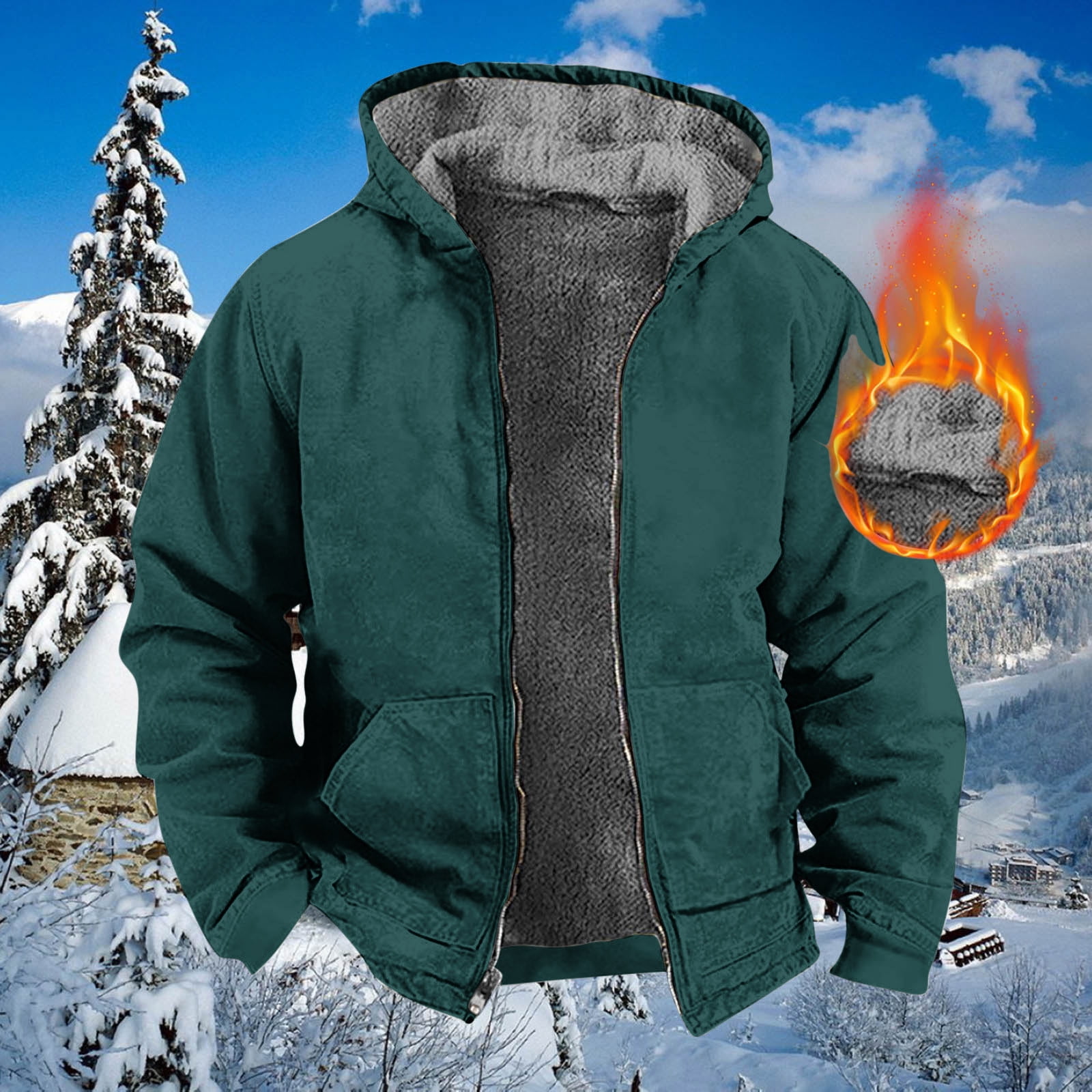 Wavsuf Mens Jackets Big And Tall Solid Warm Plush Fleece with Hat ...