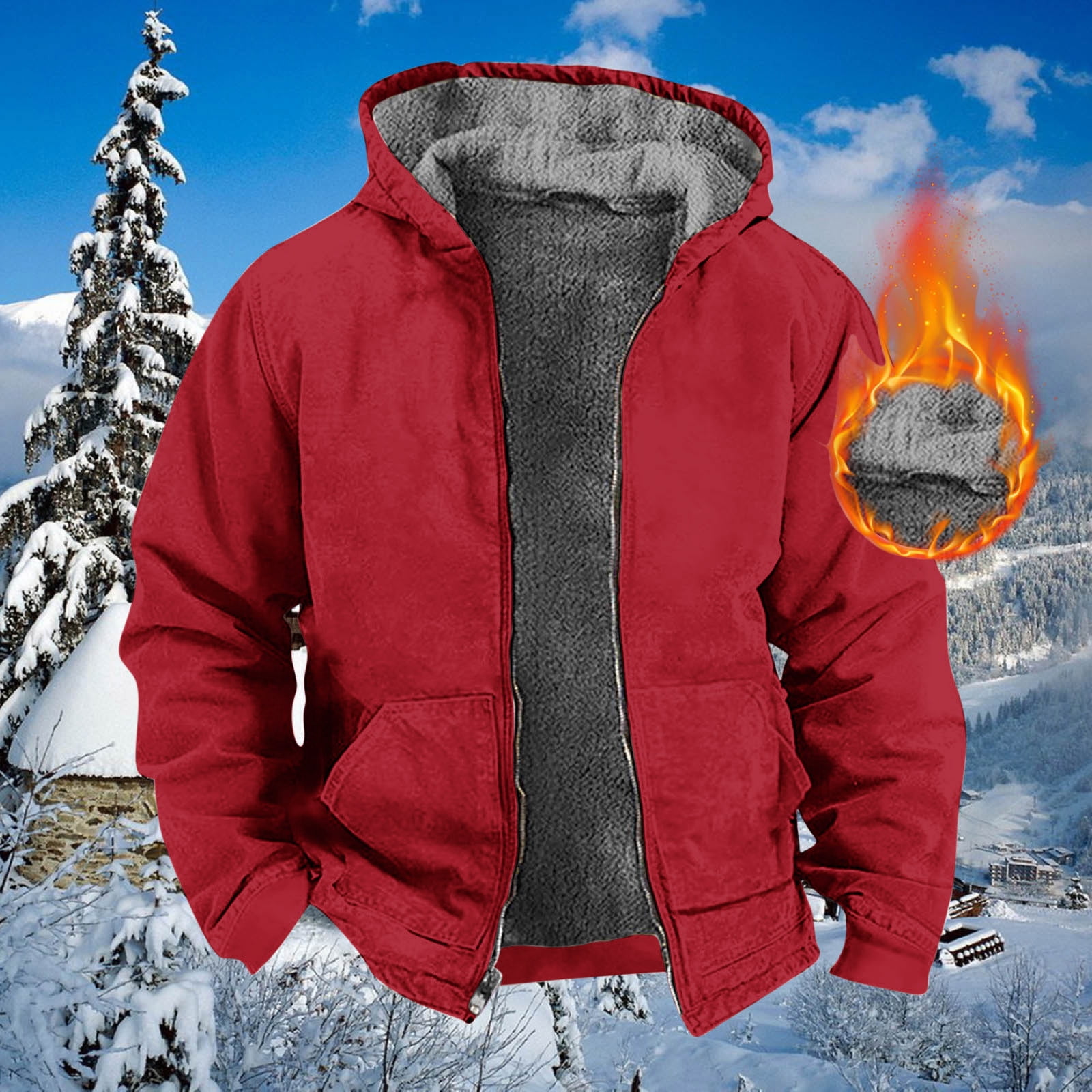 Wavsuf Mens Jackets Big And Tall Solid Warm Plush Fleece with Hat