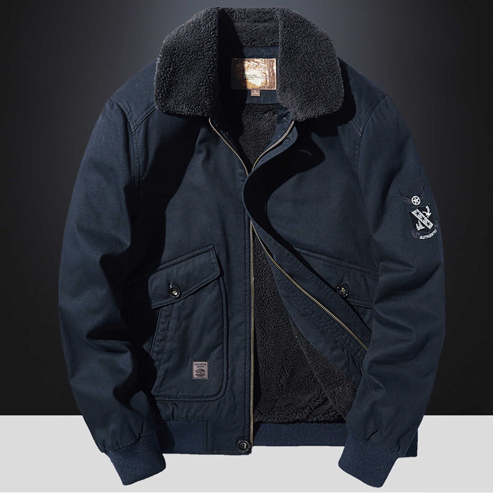 Wavsuf Mens Jackets Big And Tall without Hood Plush Fleece Turndown