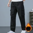 thumbnail image 1 of Wavsuf Mens Pants Elastic Waist Clearance Big and Tall Pencil Solid Fleece Black Pants Size 6XL, 1 of 8