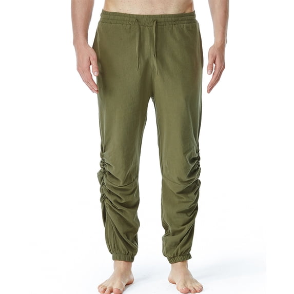 Wavsuf Mens Pants Elastic Waist Drawstring Home with Pockets Army Green Pants Size S