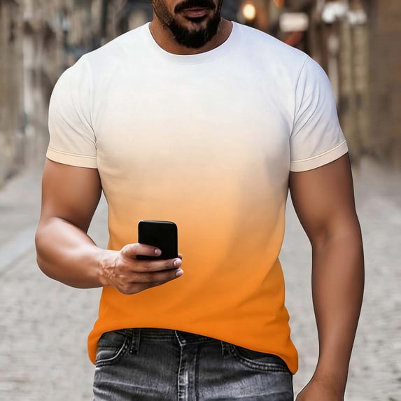 Wavsuf Mens Plain Shirts for Men Tees Short Sleeve Fashionable T Shirt Orange Size M