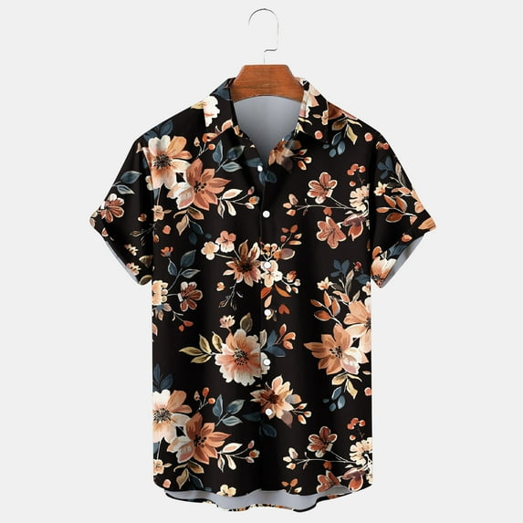 Wavsuf Mens Shirts Clearance Button Down Turndown Summer Multicolor Shirts Size 2XL