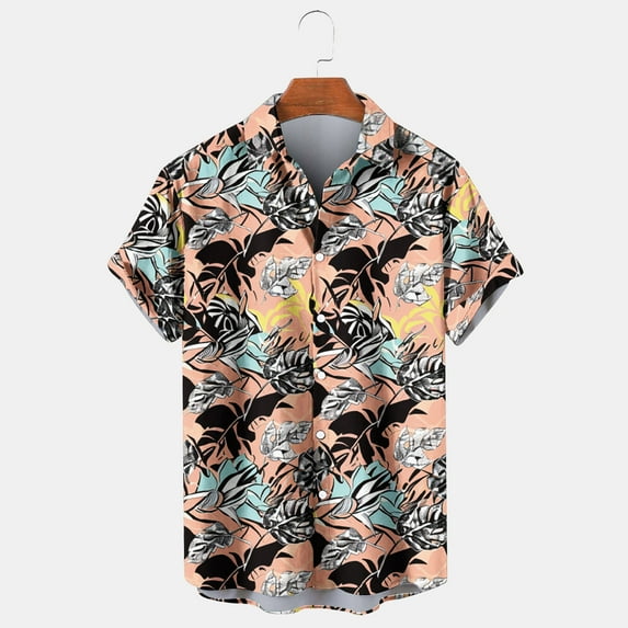 Wavsuf Mens Shirts Clearance Button Down Turndown Summer Multicolor Shirts Size 2XL