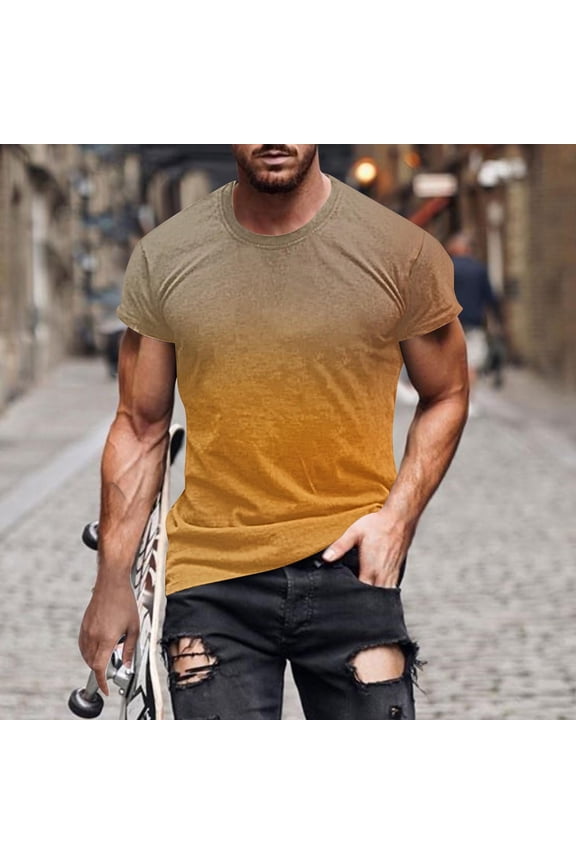Mens Shirts Crew Neck Gradient Summer Gold T-Shirts Size 5XL
