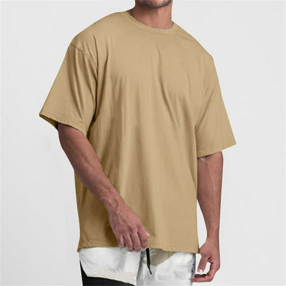 Wavsuf Mens Shirts Crew Neck Summer Khaki T-Shirts Size M