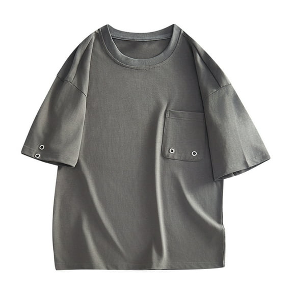 Wavsuf Mens Shirts Crew Neck with Pockets Summer Gray T-Shirts Size M