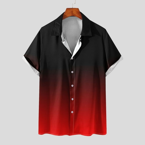 Wavsuf Mens Shirts Summer Turndown Gradient Red Shirts Size 2XL