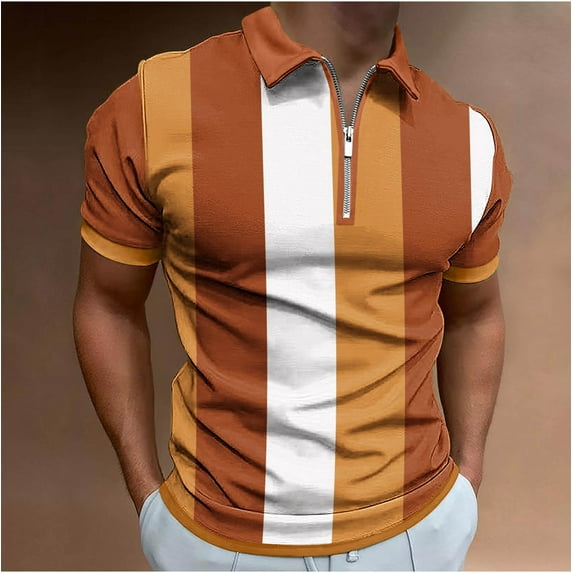 Wavsuf Mens Shirts Summer Turndown Zipper Orange Shirts Size L