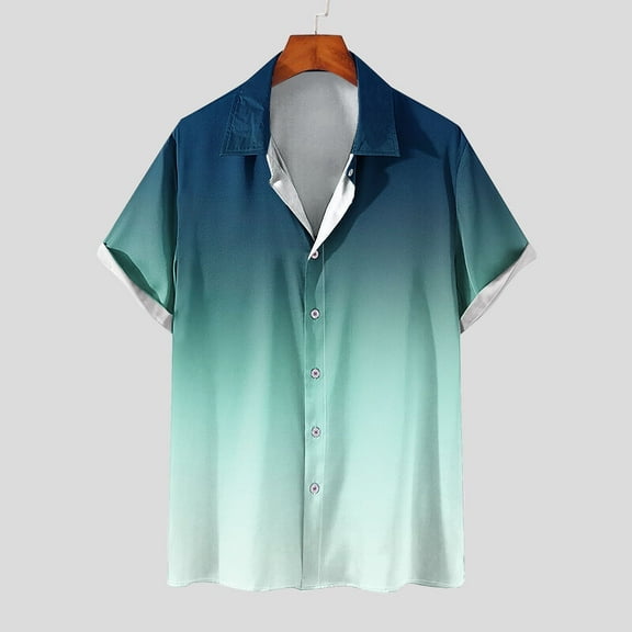 Wavsuf Mens Shirts Turndown Gradient Summer Green Shirts Size M