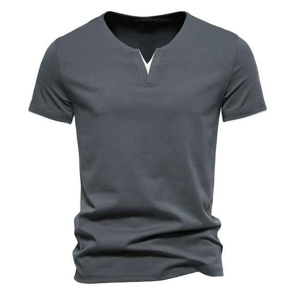 Wavsuf Mens Shirts V-neck Summer Dark Gray T-Shirts Size 5XL