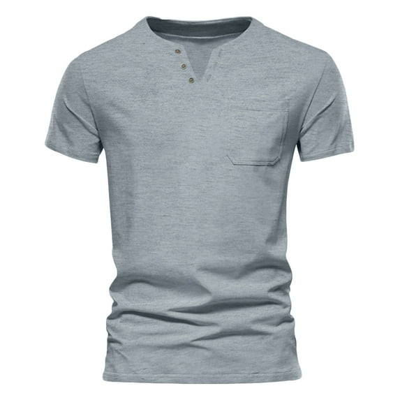 Wavsuf Mens Shirts V-neck with Pockets Summer Gray T-Shirts Size 2XL