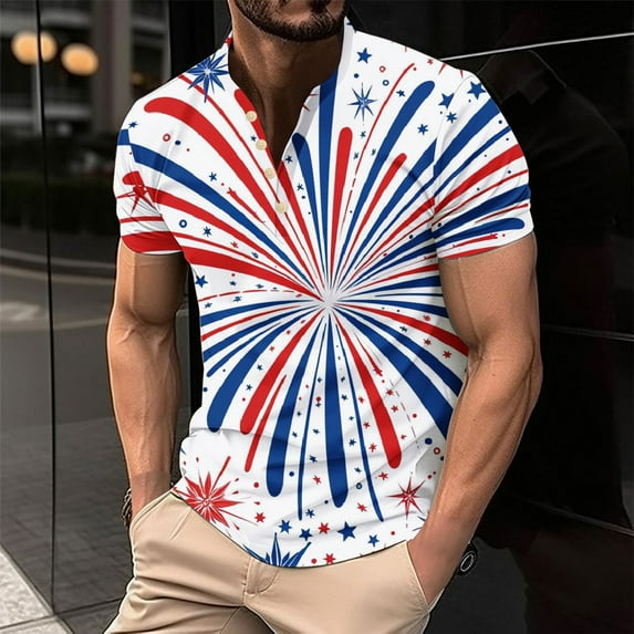 Wavsuf Mens Shirts Short Sleeve Button Down Summer Crew Neck Multicolor T-Shirts Size 2XL