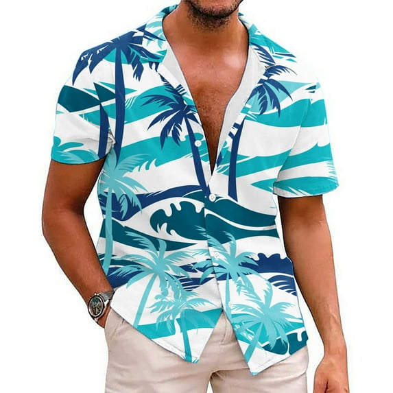 Wavsuf Mens Shirts Short Sleeve Button Down Turndown Beach Hawaiian Summer Multicolor Shirts Size XL