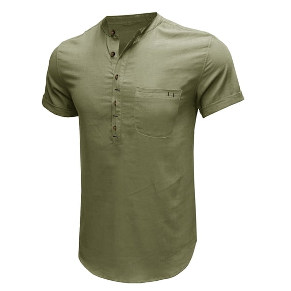 Wavsuf Mens Shirts Short Sleeve Crew Neck Cotton Summer Army Green T-Shirts Size L