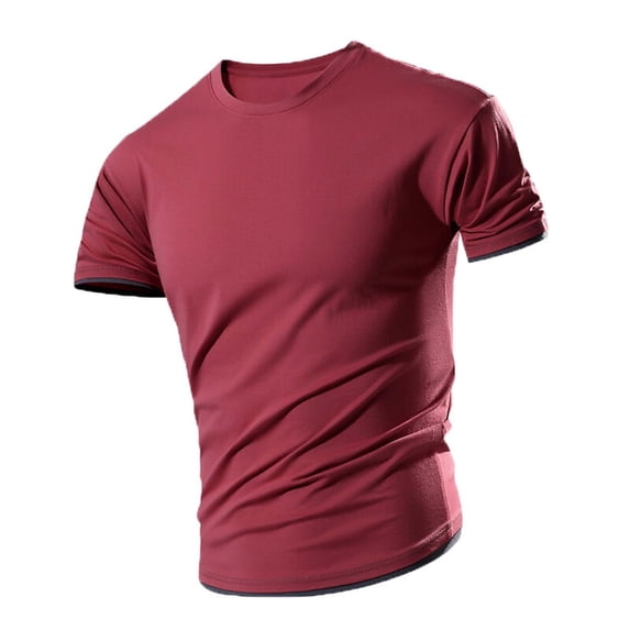 Wavsuf Mens Shirts Short Sleeve Summer Crew Neck Red T-Shirts Size L