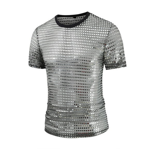 Wavsuf Mens Shirts Short Sleeve Summer Crew Neck Silver T-Shirts Size 3XL
