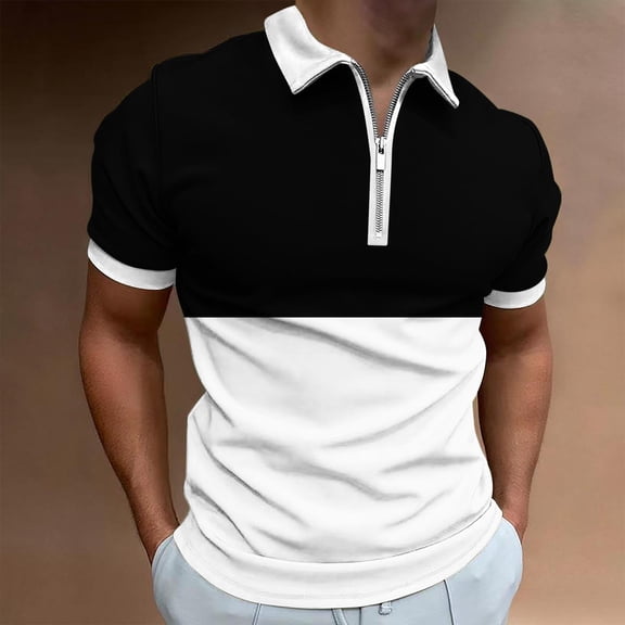 Wavsuf Mens Shirts Short Sleeve Summer Crew Neck Turndown Zipper White T-Shirts Size S