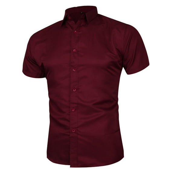 Wavsuf Mens Shirts Short Sleeve Summer Turndown with Pockets Wine Shirts Size M