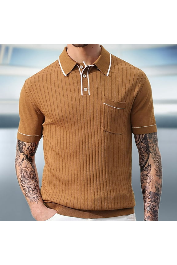 Mens Shirts Short Sleeve Turndown Summer Brown Shirts Size L