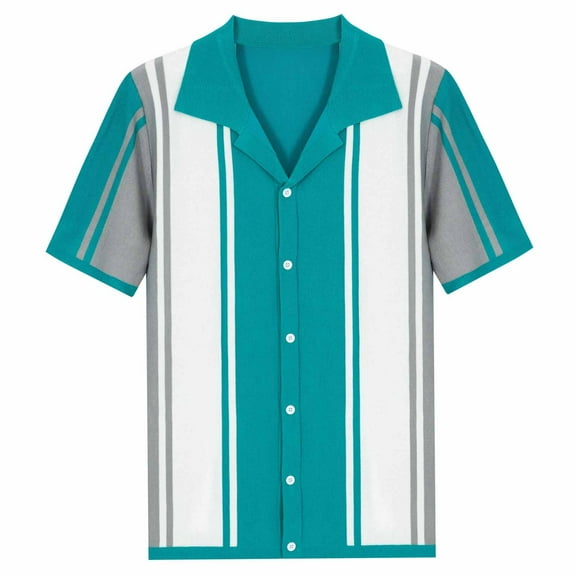 Wavsuf Mens Shirts Short Sleeve Turndown Summer Green Shirts Size L