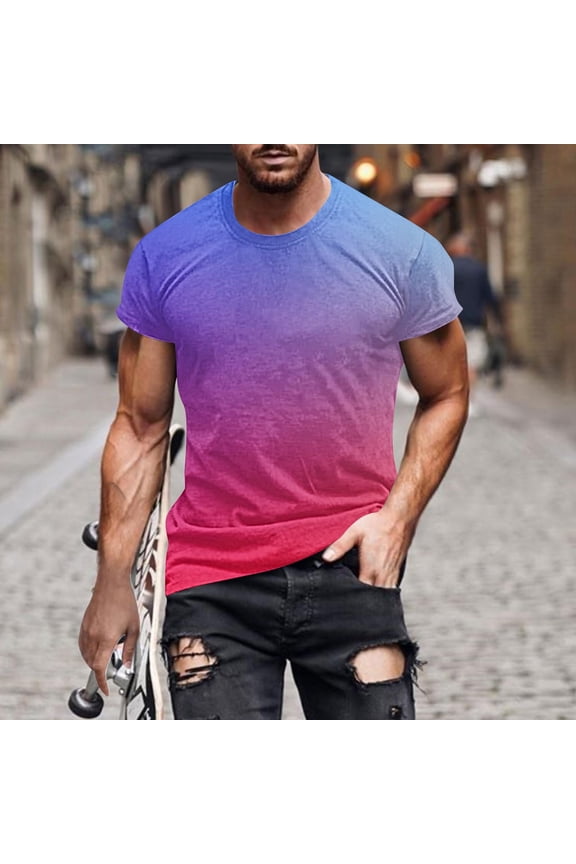 Mens Shirts Short Sleeve t Shirts Crew Neck Gradient Summer Hot Pink T-Shirts Size 5XL
